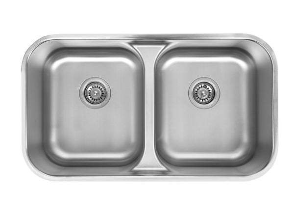 32 inch Stainless Steel Undermount Large Double Bowl Low Divider Kitchen Sink - Classic 32L 50/50