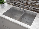 34 inch Flush Mount Medium Equal Double Bowl Kitchen Sink with Low Deck - Palermo TZ M395.55 - Sink Depot